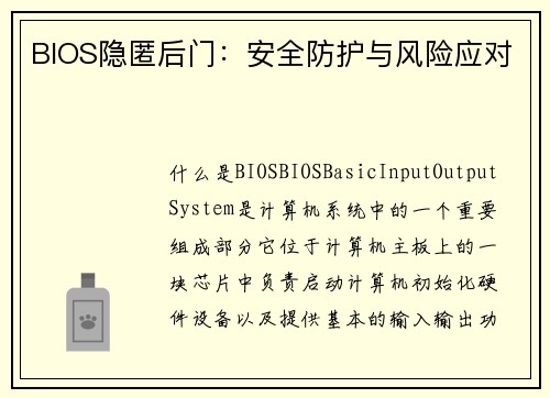 BIOS隐匿后门：安全防护与风险应对